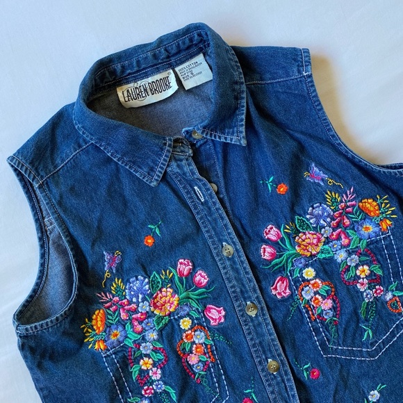 🌸 Vintage Lauren Brooke Floral Denim Top 🌸 - Picture 2 of 3